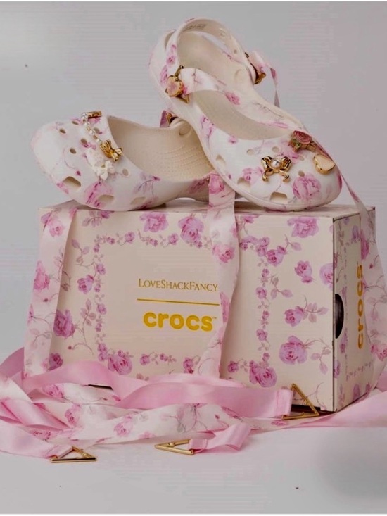 CROCS Shoes - Crocs Love Shack Fancy X ballerina flats with jewels and wrap around bow.